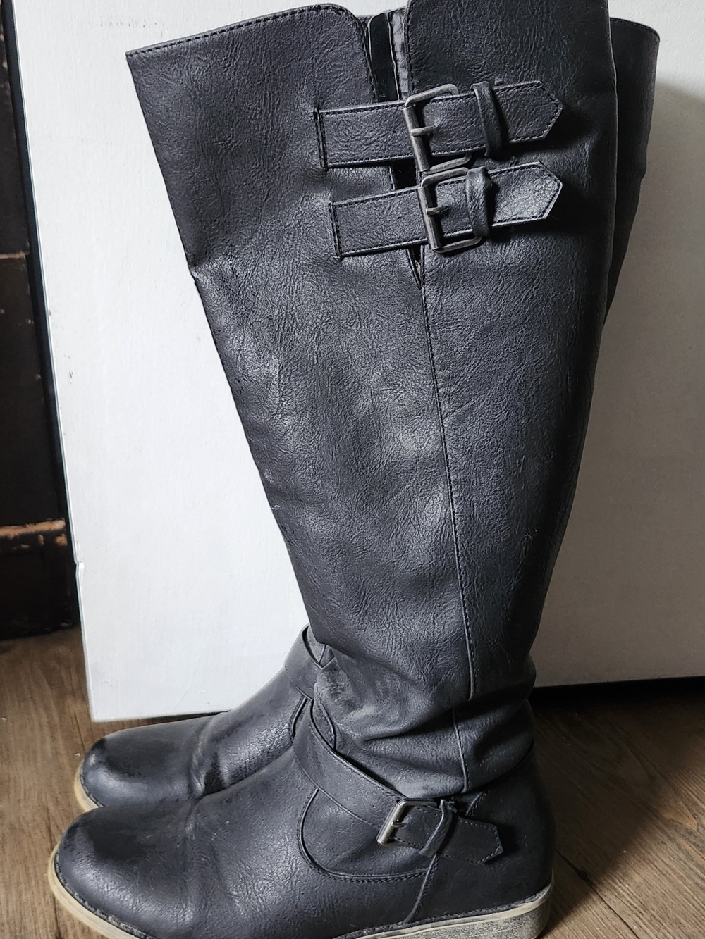 Classic Black Women's Knee-High Buckle Boots